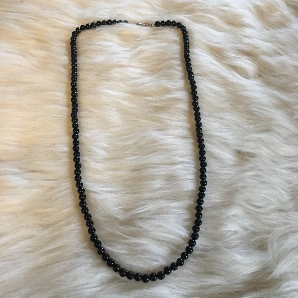 Black beaded necklace simple minimal 25”